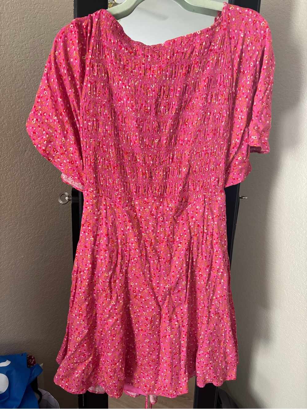 Free People Pink Floral Smocked Mini Dress